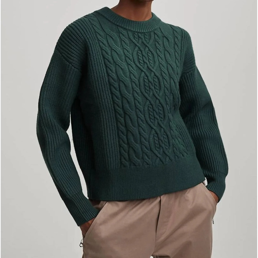 VARLEY Sz XL Green Mondain Cable Knit Pullover Sweater Fisherman Dark Academia